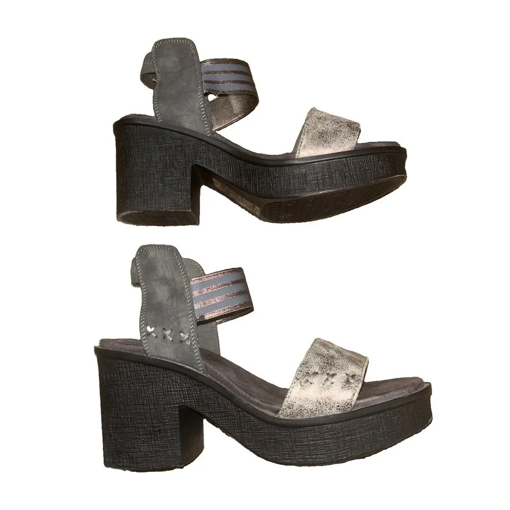 Pierre Dumas Hester Gray Womens 7.5 Metallic Platform Wedge Sandals Comfort Boho